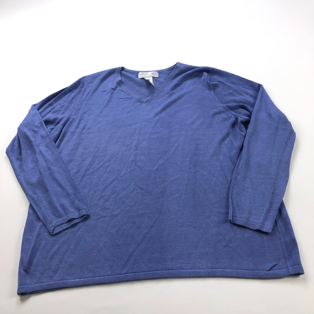 August Silk Plus 1X 100% Silk V-Neck Pullover Sweater Purple Blue PLS READ